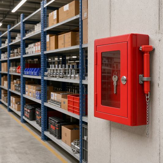 Red Emergency Key Box with Glass Panel and Hammer
