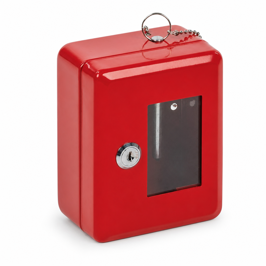 Red Emergency Key Box with Glass Panel and Hammer