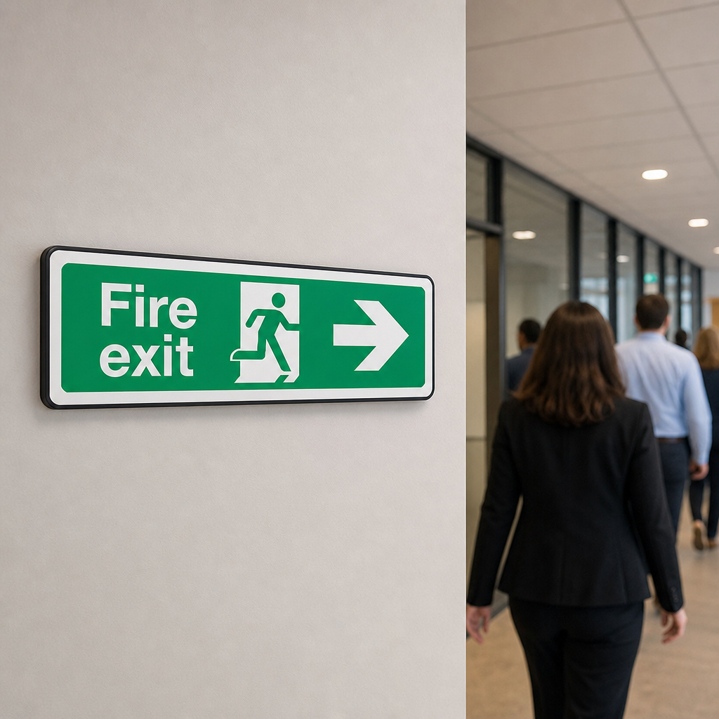 Right Arrow Fire Exit Safety Sign – Text and Pictogram