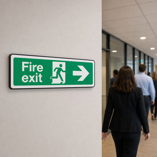 Right Arrow Fire Exit Safety Sign – Text and Pictogram