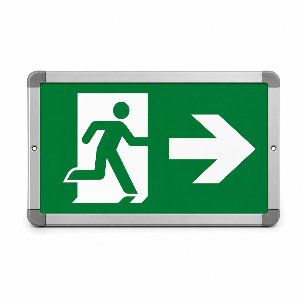 Right Arrow Fire Exit Safety Sign – Text and Pictogram