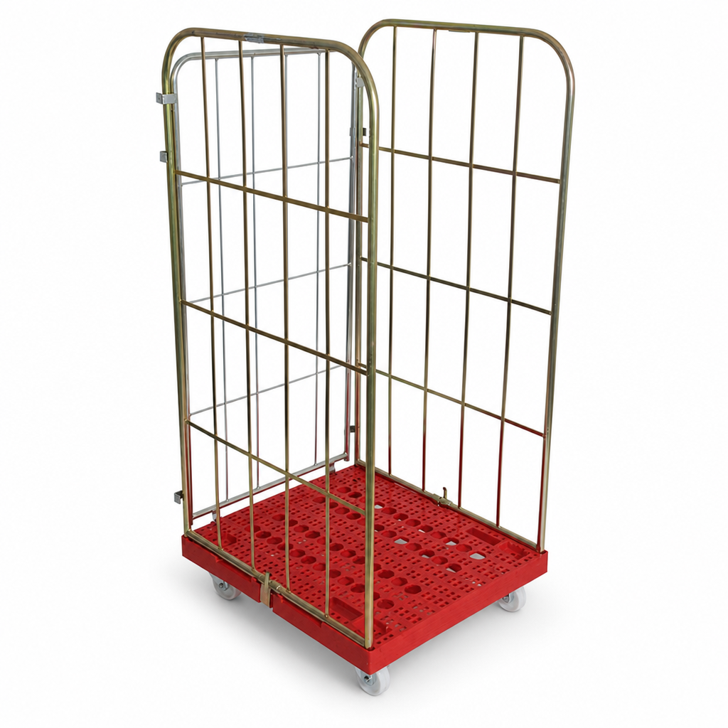 Roll container with plastic base and removable sides