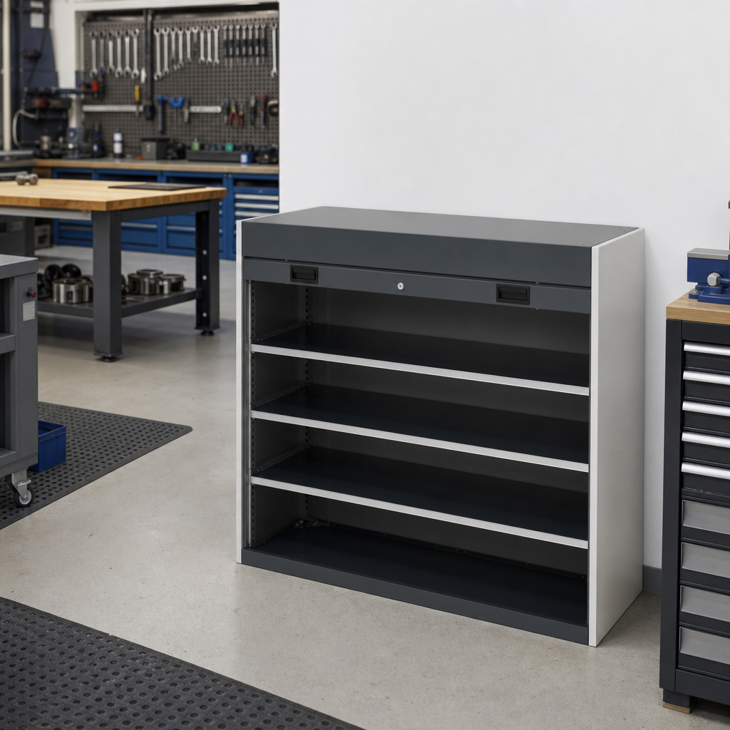 Roller Shutter Metal Storage Cabinet with 3 Shelves 1200x1300x650mm