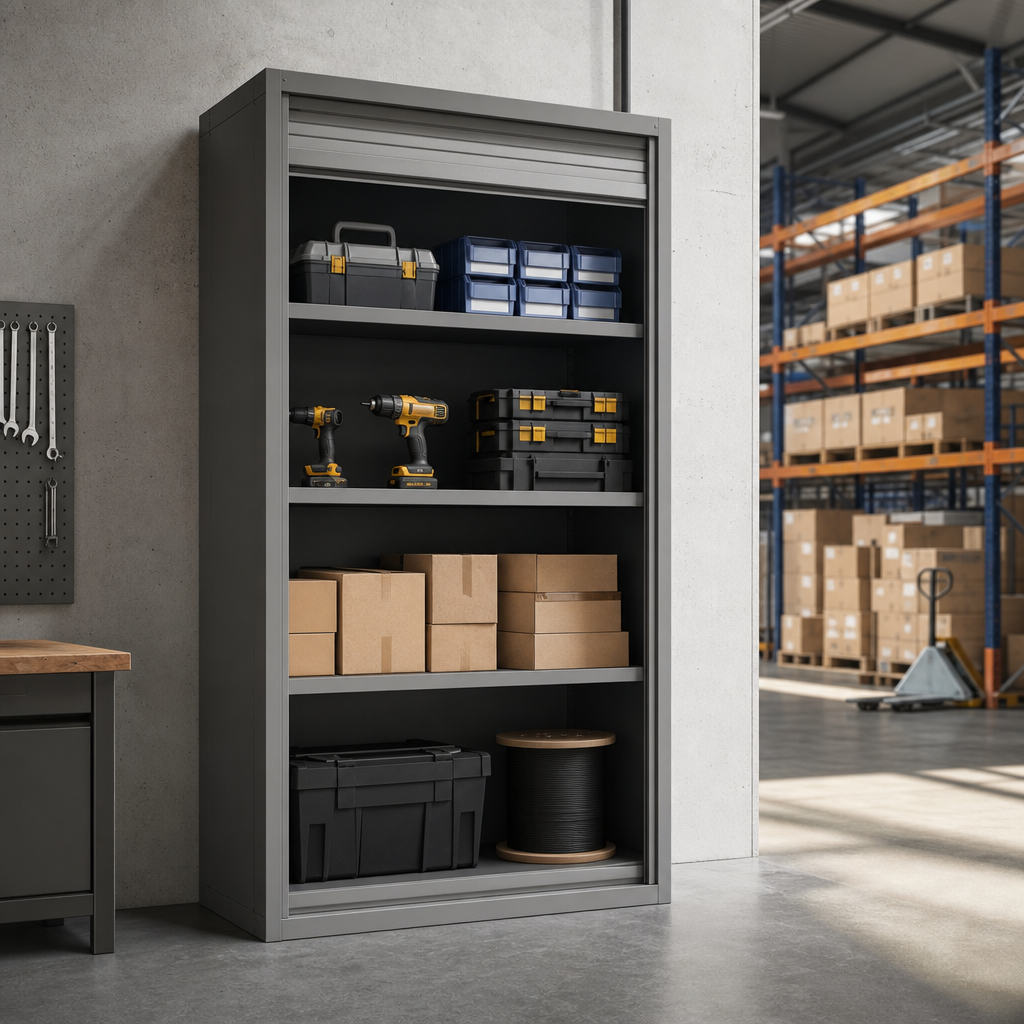 Roller Shutter Steel Storage Cabinet with 4 Shelves 2000x1050x650mm
