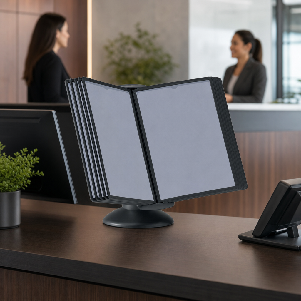Rotary Desktop Display Unit with Plastic Pockets