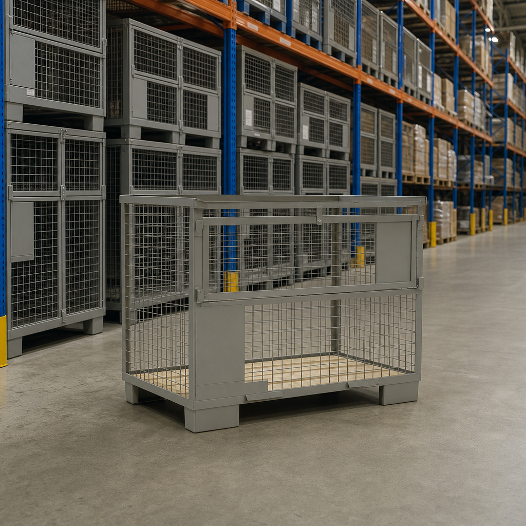 Security Mesh Stillage with Half Drop Front and Wood Floor