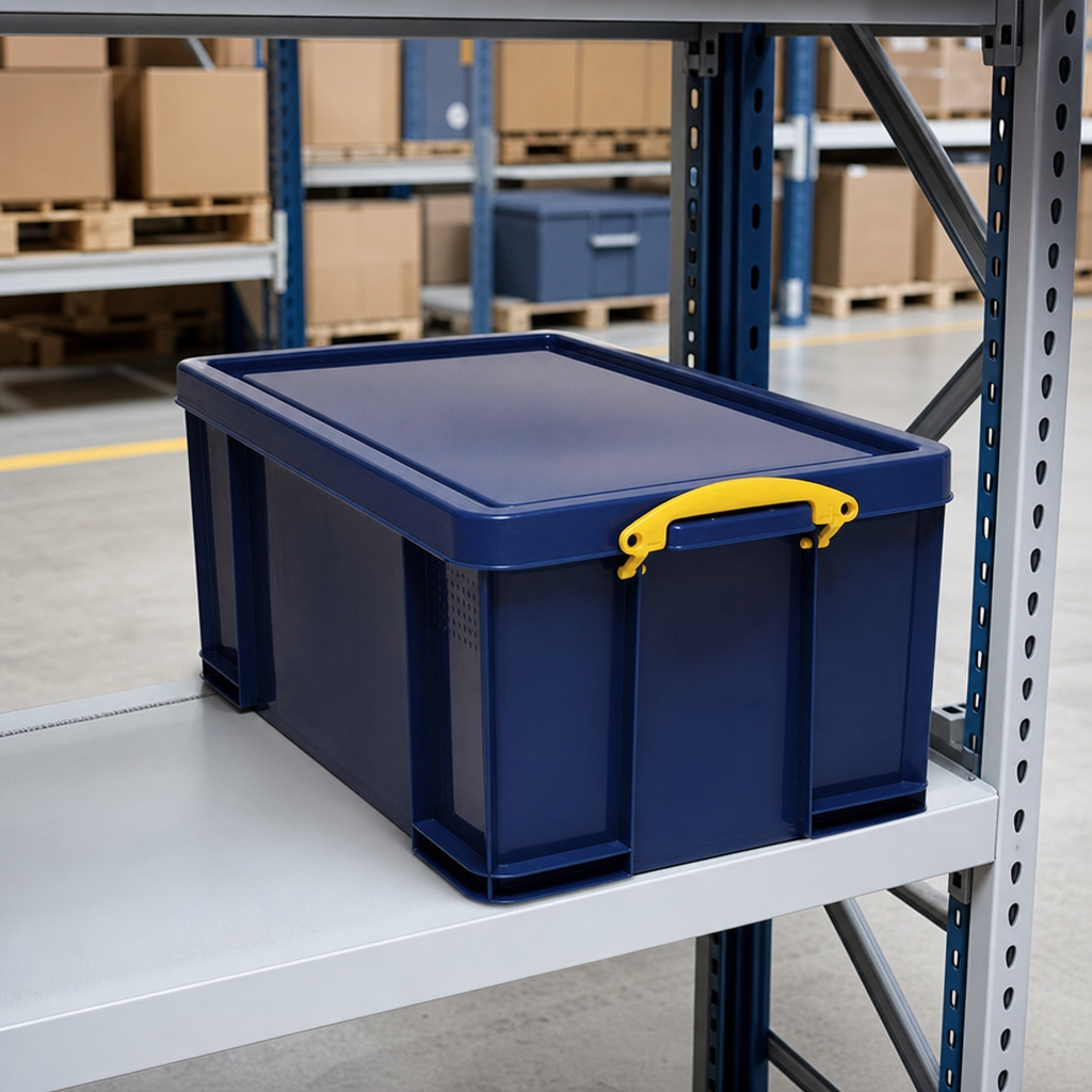 Set of 2 Blue 64L Solid Plastic Storage Boxes with Lids