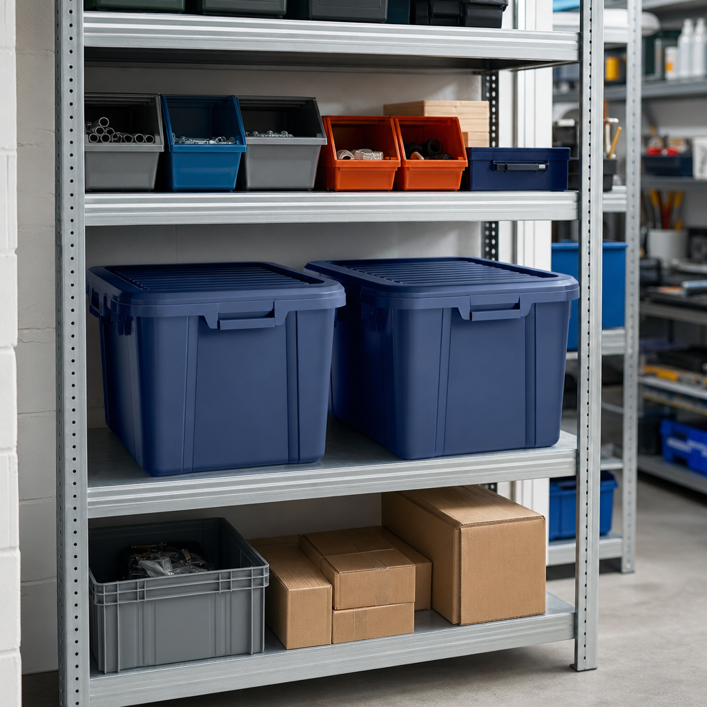 Set of 2 Blue 64L Solid Plastic Storage Boxes with Lids