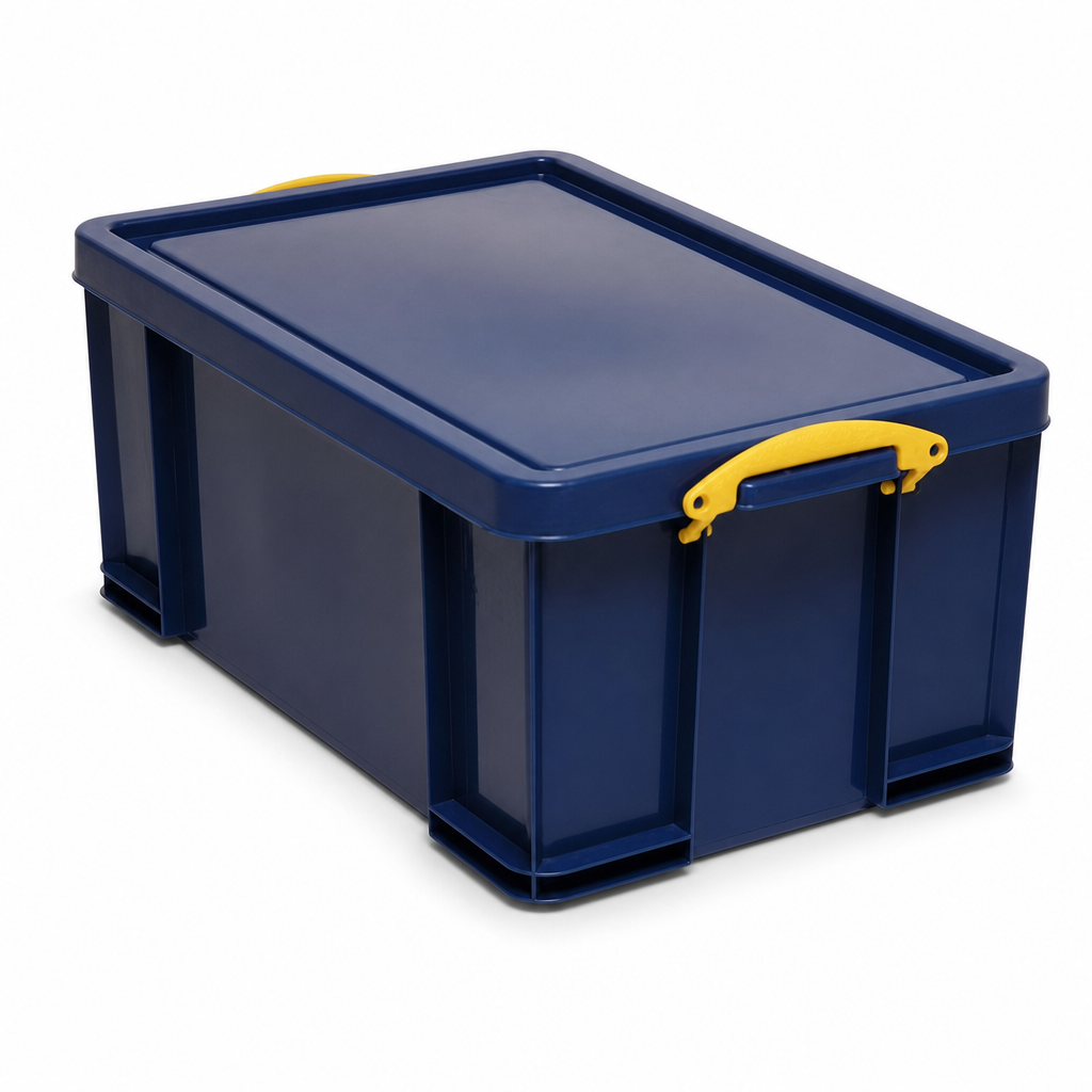 Set of 2 Blue 64L Solid Plastic Storage Boxes with Lids