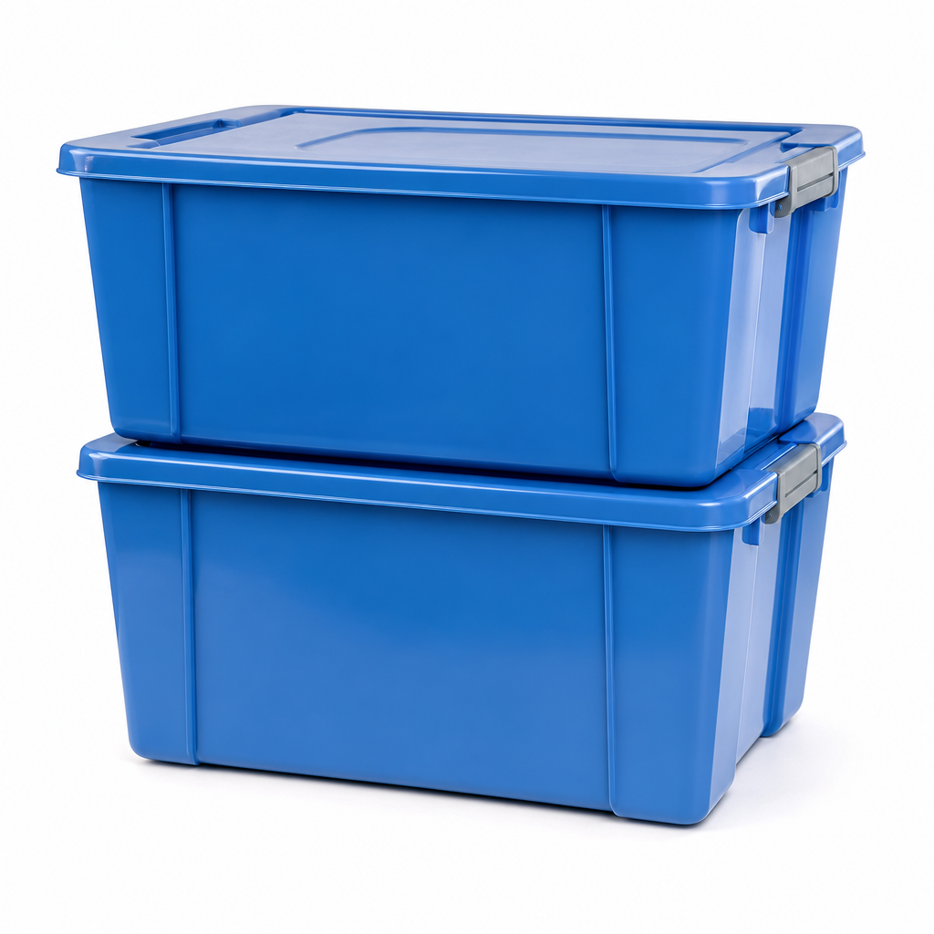 Set of 2 Blue 64L Solid Plastic Storage Boxes with Lids