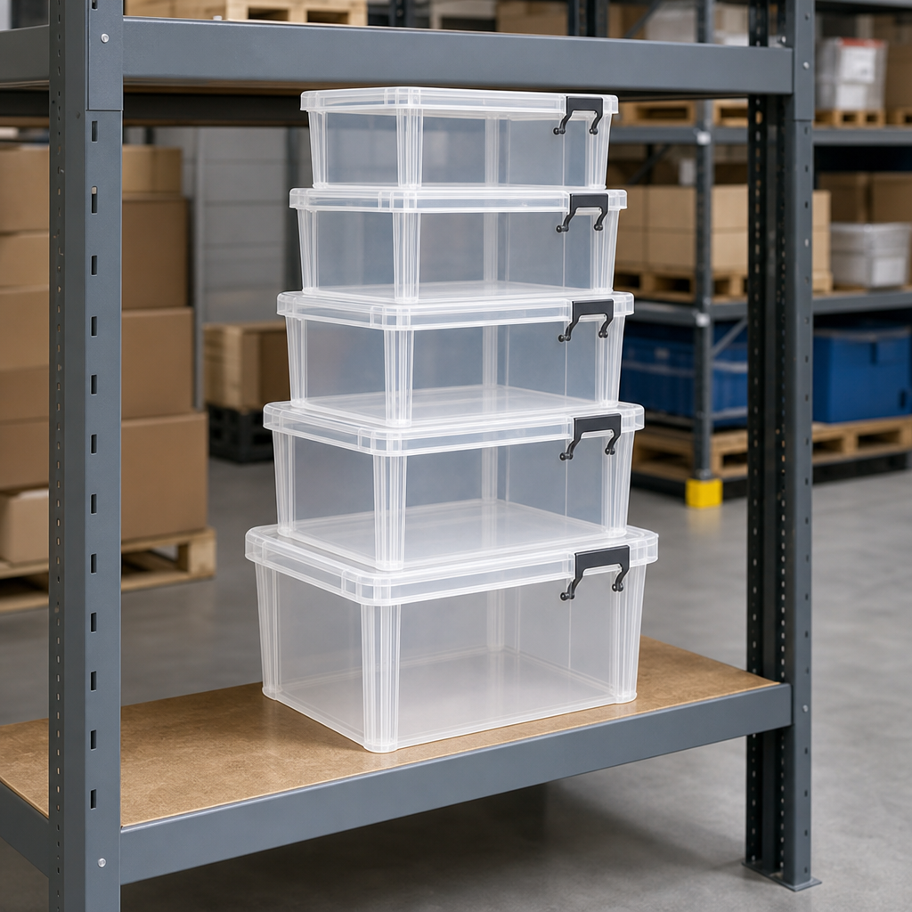 Set of 5 Clear Food-Grade Plastic Storage Boxes