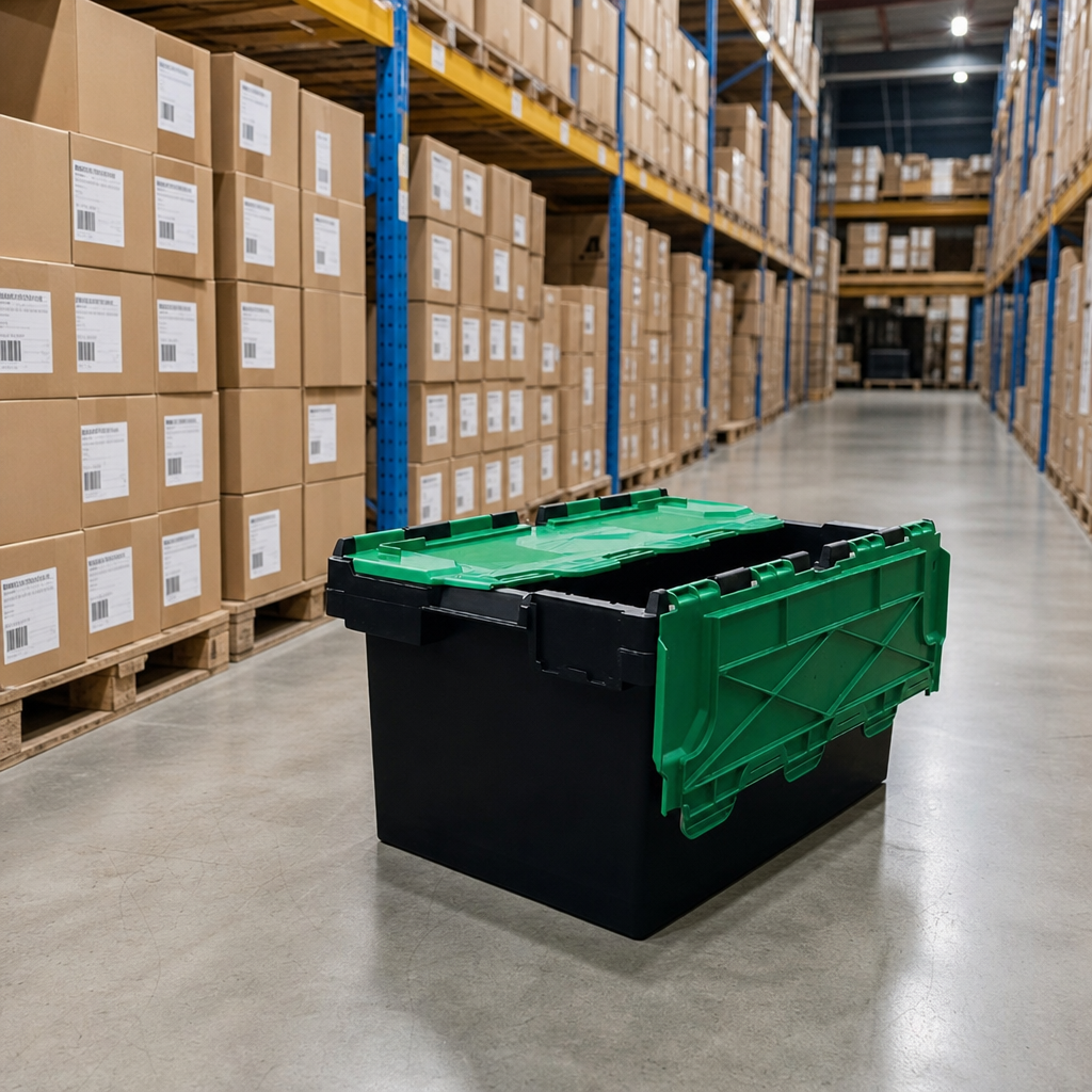 Set of 5 x 80L Black Recycled Plastic Storage Boxes with Lids