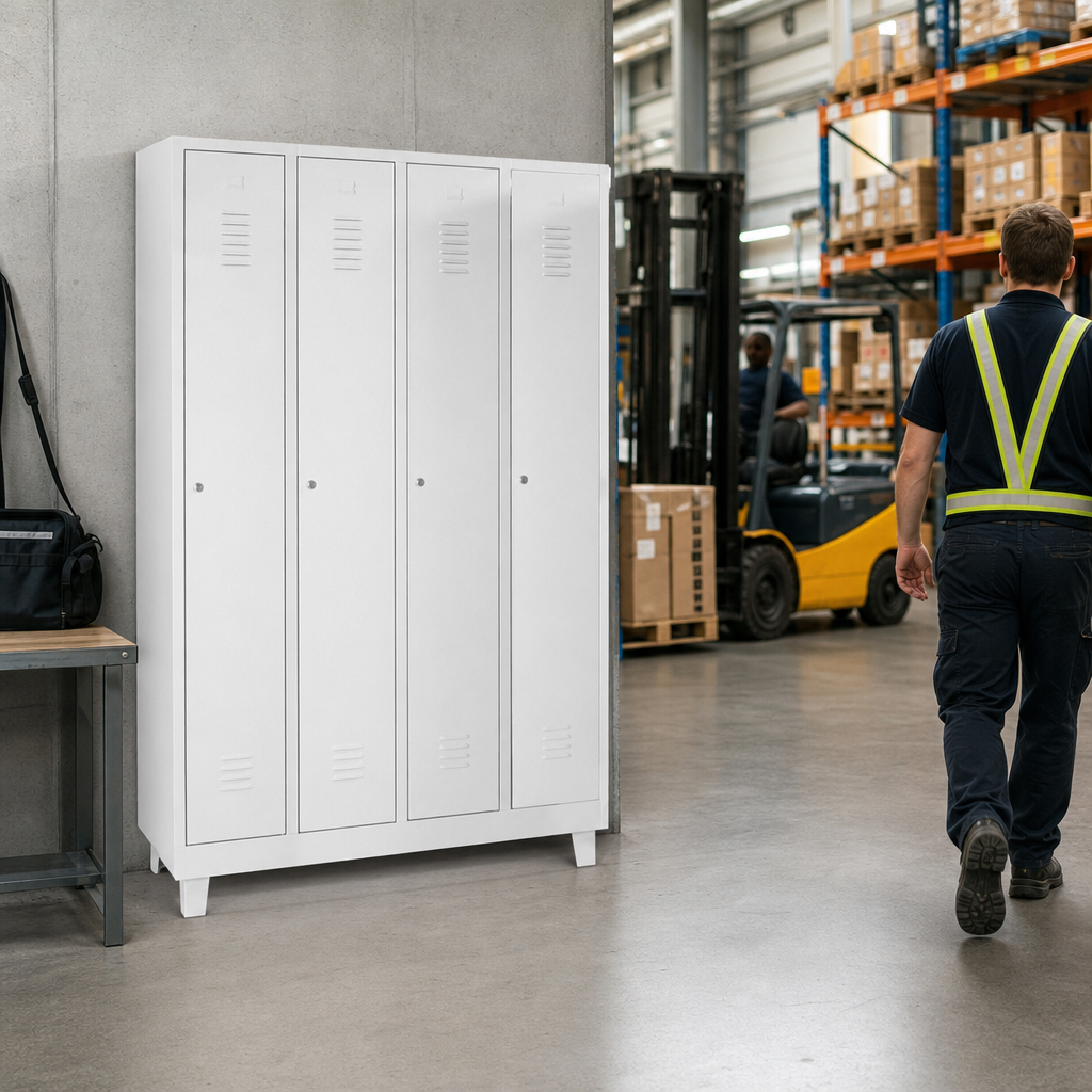 Set of Four One Door Nested Metal Storage Lockers with Hasp Lock