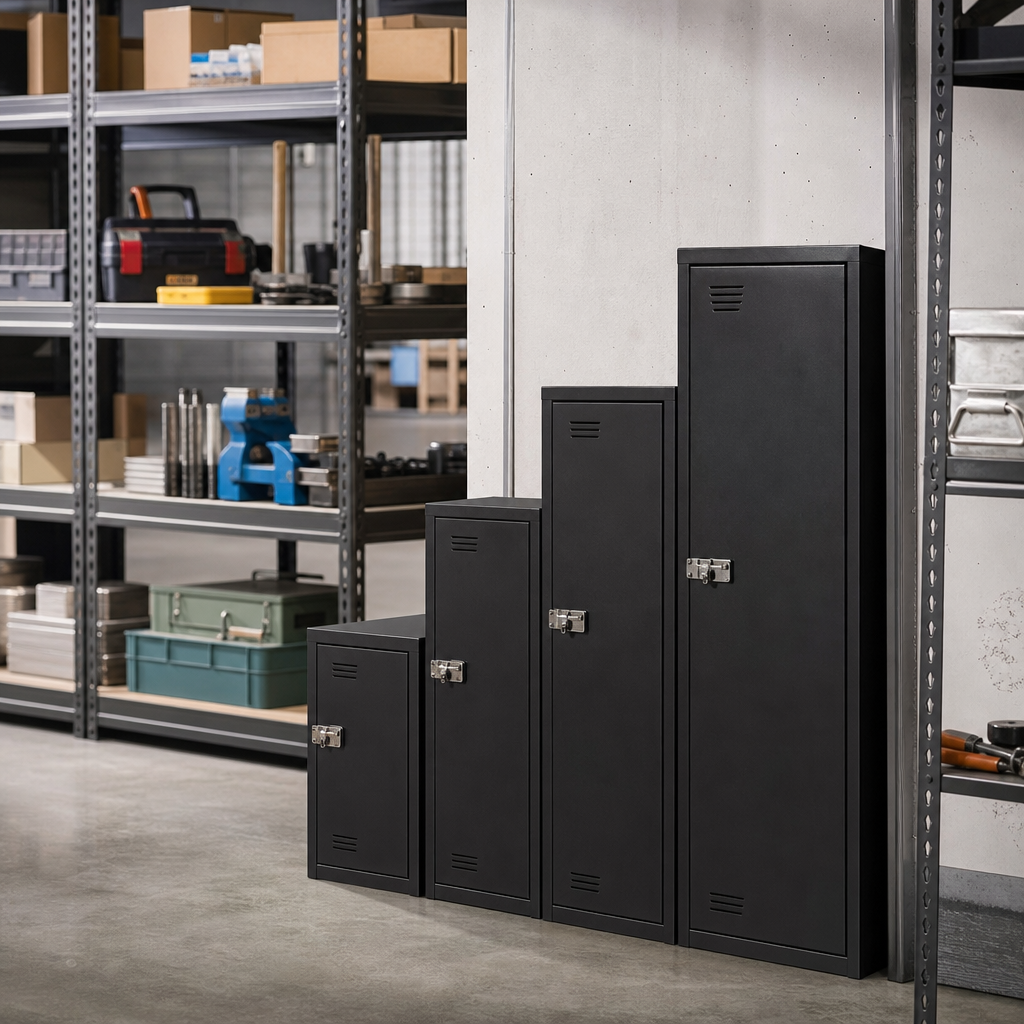 Set of Four One Door Nested Metal Storage Lockers with Hasp Lock