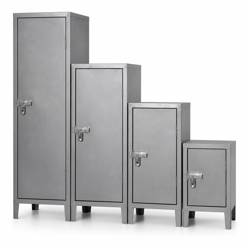 Set of Four One Door Nested Metal Storage Lockers with Hasp Lock