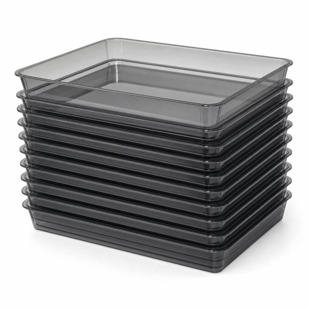 Shallow Tinted A4 Plastic Storage Trays 10L Pack of 10