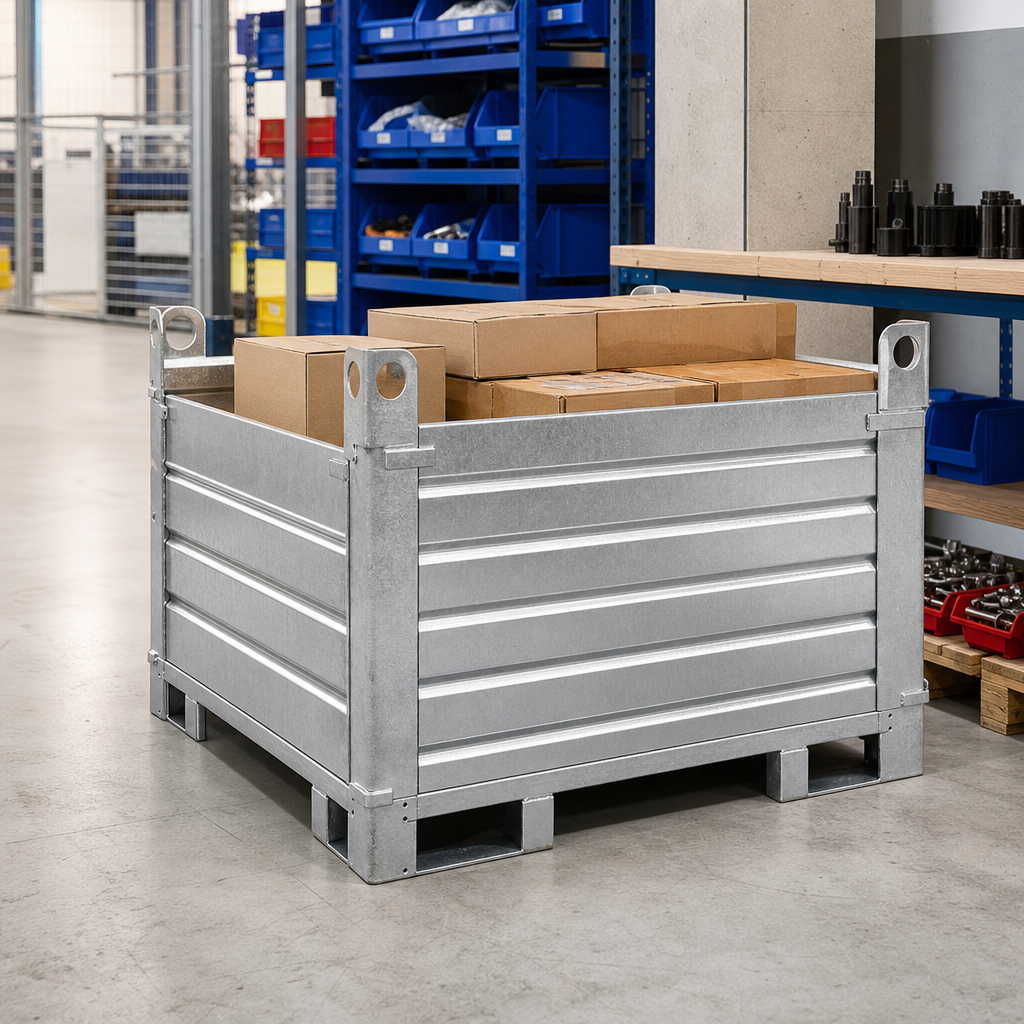 Sheeted Steel Stillage with Forklift Guides 1200x1000mm