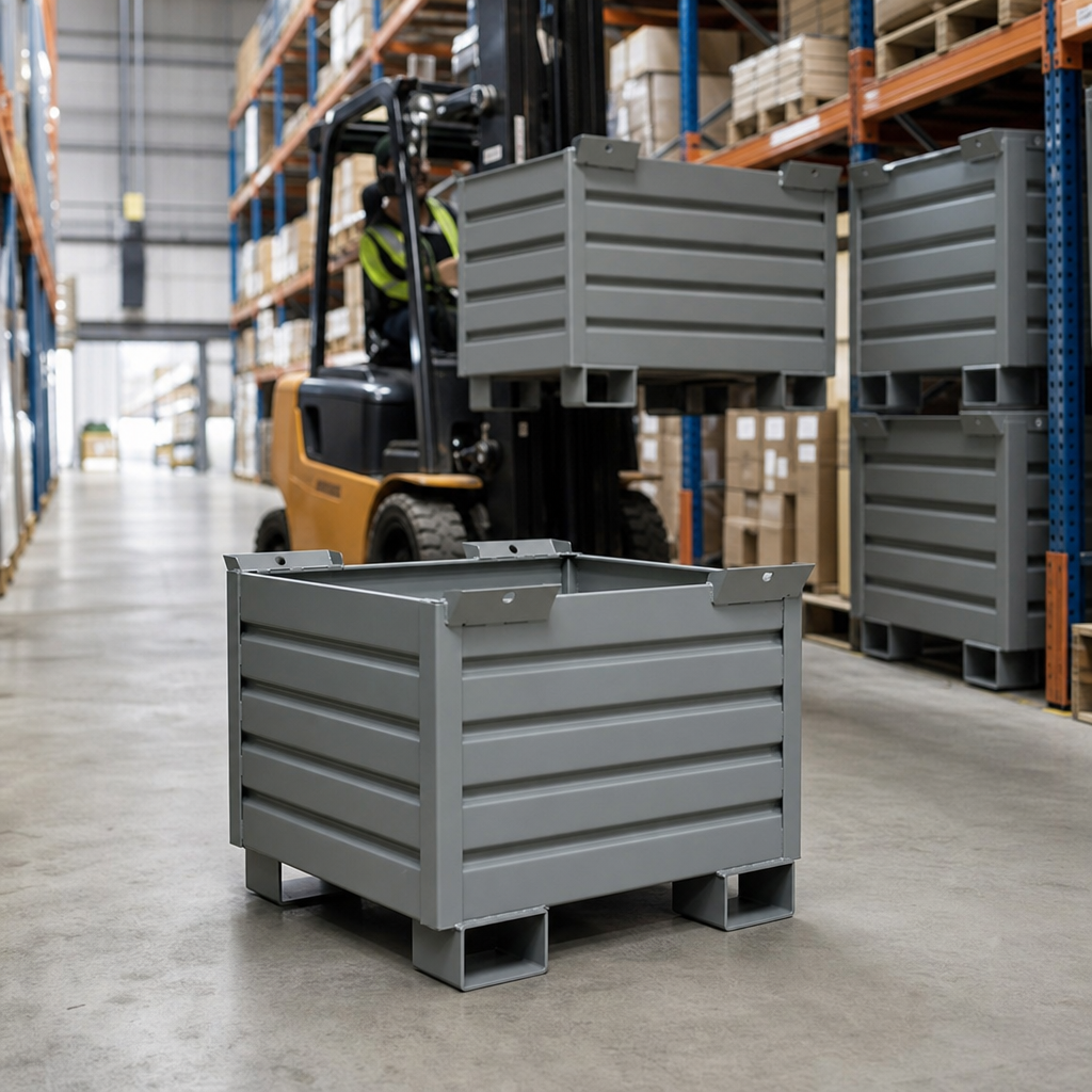 Sheeted Steel Stillage with Forklift Guides 1200x1000mm