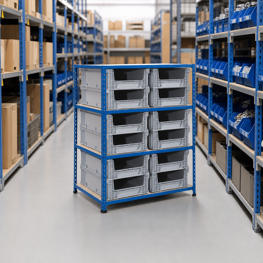 Shelving Bay with 12 Open Fronted Euro Containers 1220h x 915w