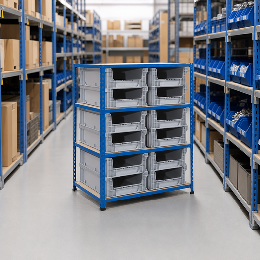 Shelving Bay with 12 Open Fronted Euro Containers 1220h x 915w