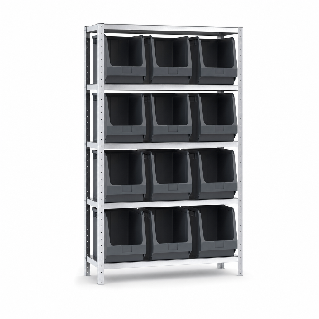 Shelving Bay with 12 Open Fronted Euro Containers 1220h x 915w