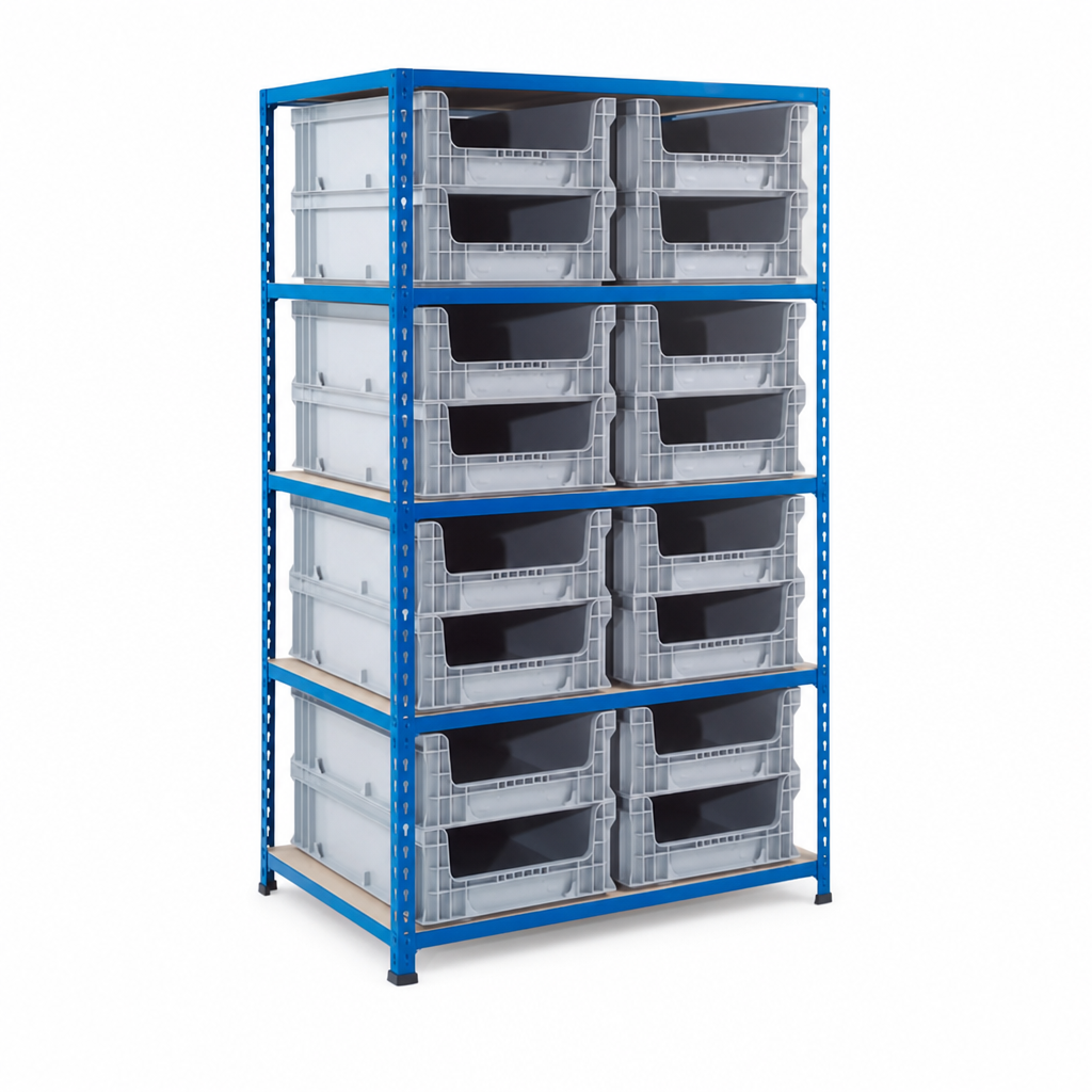 Shelving Bay with 16 Open Fronted Euro Containers 1600h x 915w