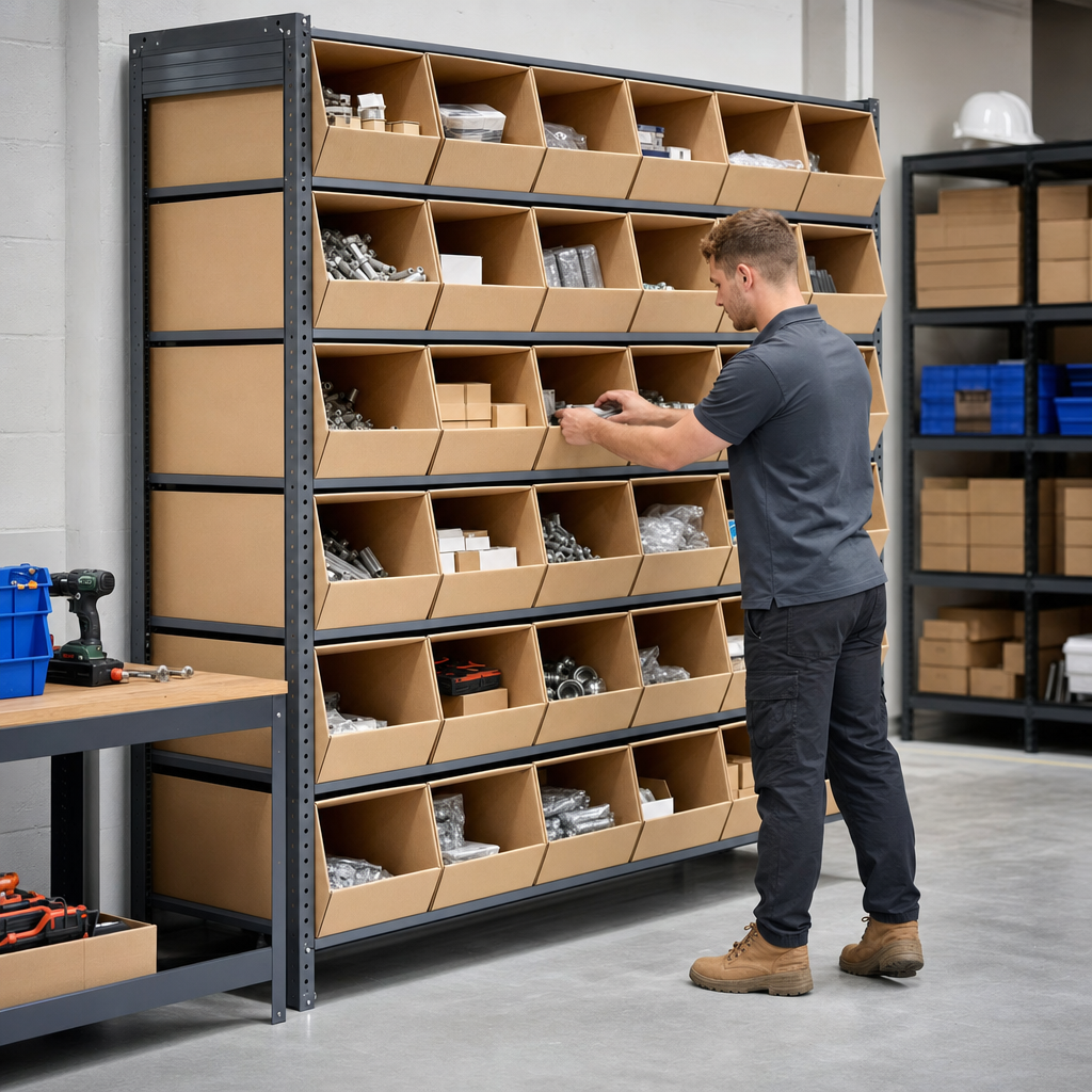 Shelving Bay with 27 Cardboard Picking Bins 1600h x 915w