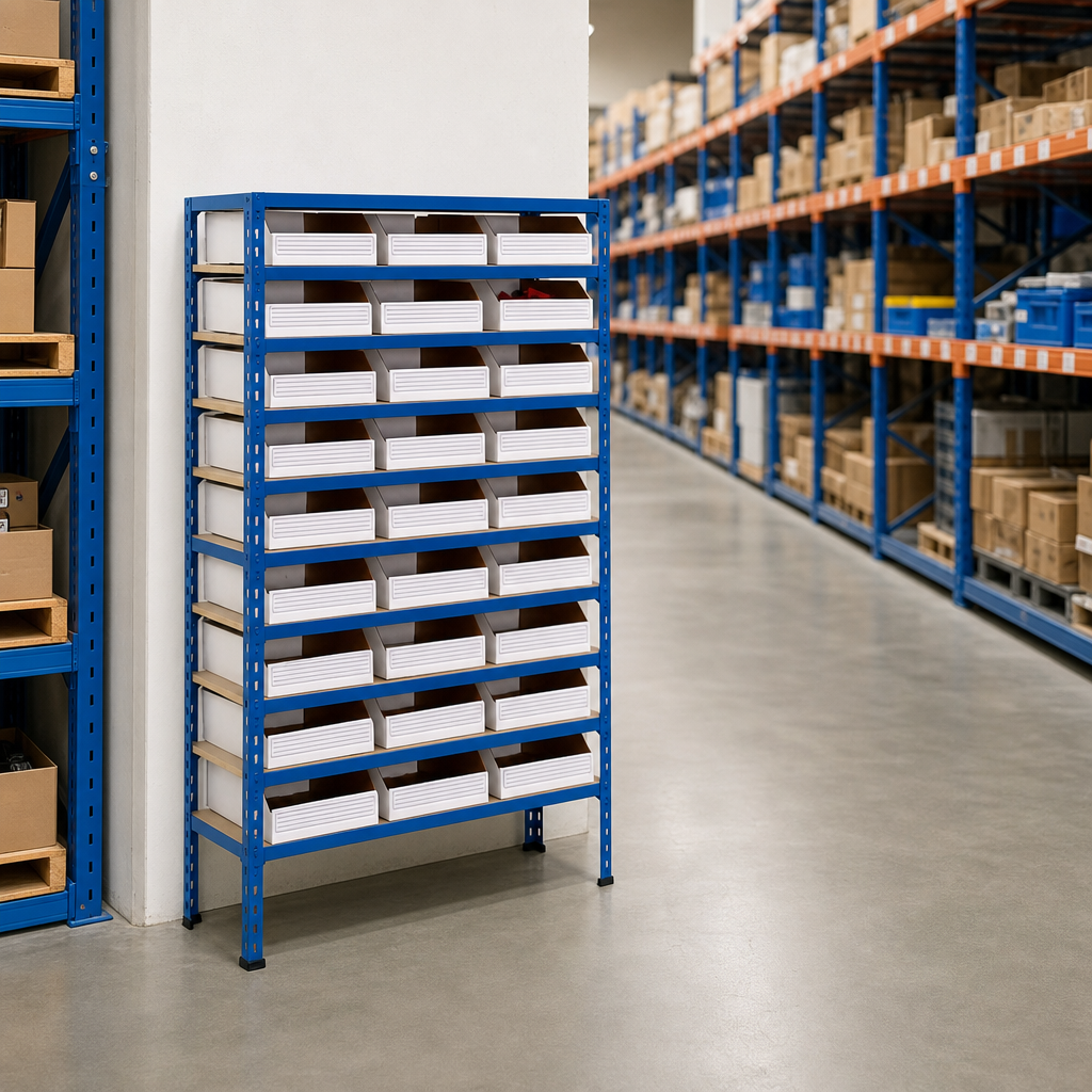 Shelving Bay with 27 Cardboard Picking Bins 1600h x 915w