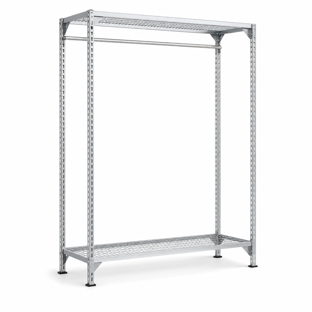 Single Rail Garment Shelving with Two Levels, 1980mm High