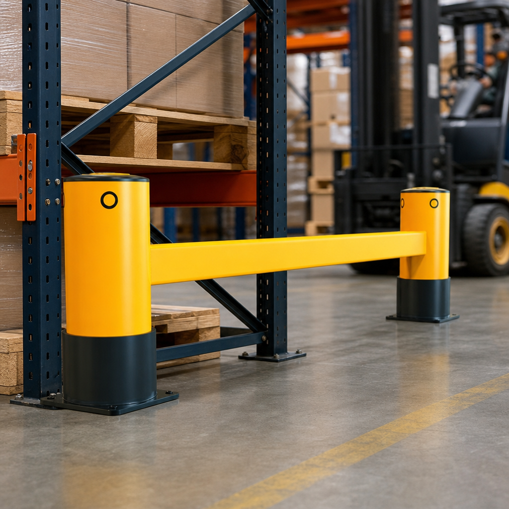 Single Rail Rack End Barrier for Warehouse Protection