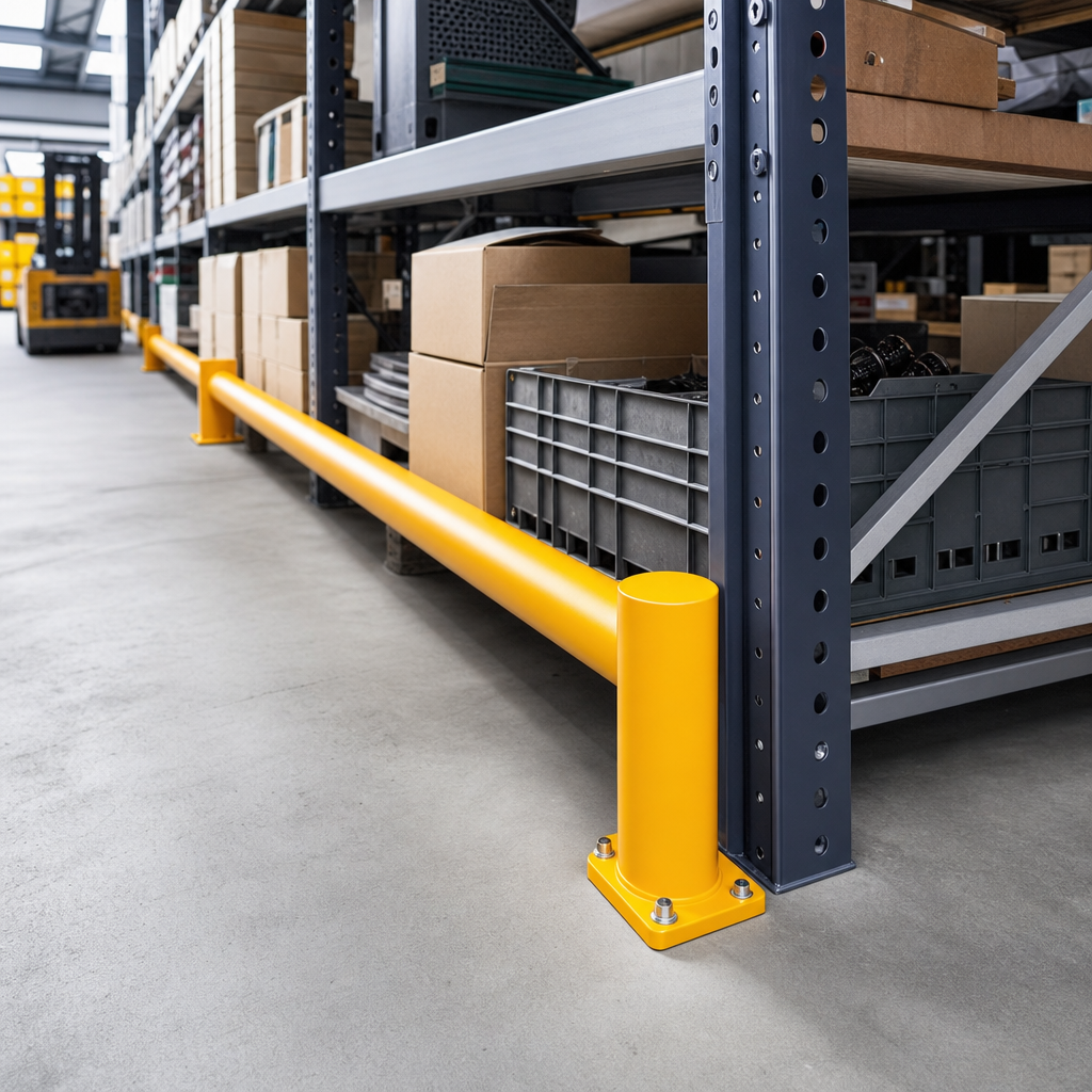 Single Rail Rack End Barrier for Warehouse Protection