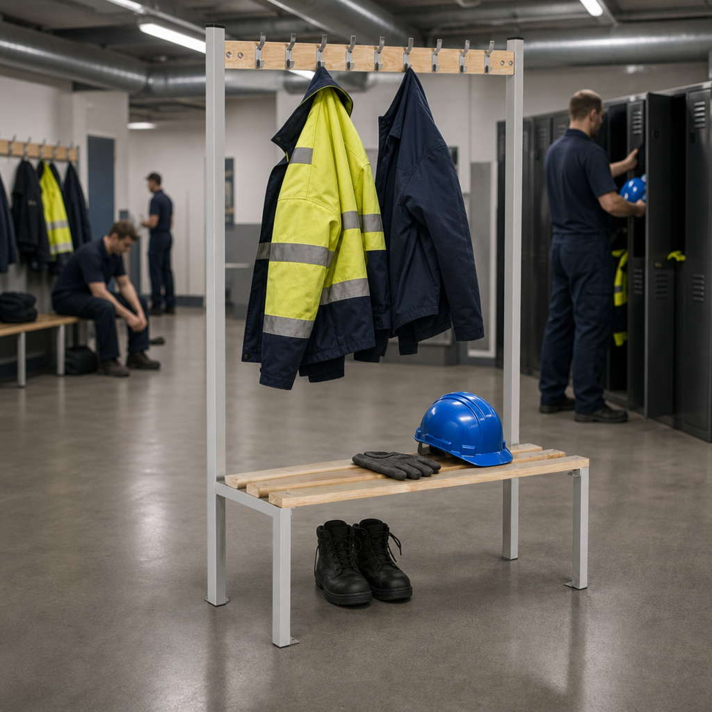 Single Sided Changing Room Bench with Coat Rack