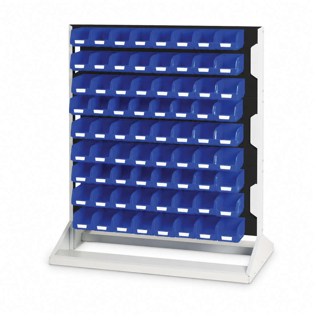 Single-Sided Louvre Panel Rack with Storage Bins 1125mm High