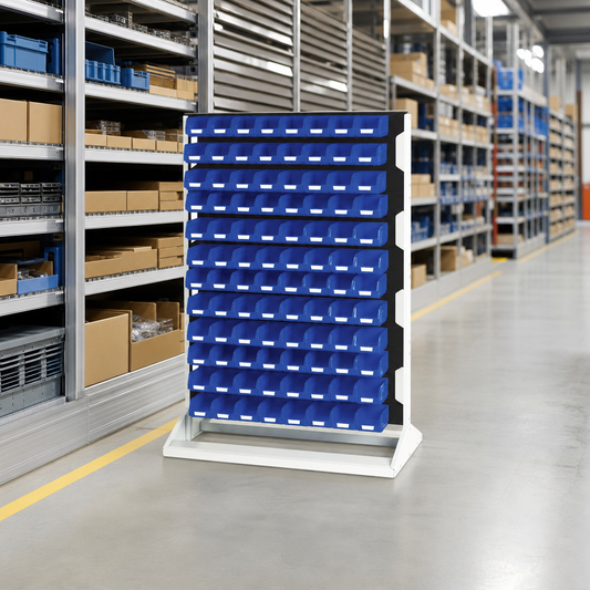 Single Sided Louvre Panel Rack with Storage Bins 1450mm High