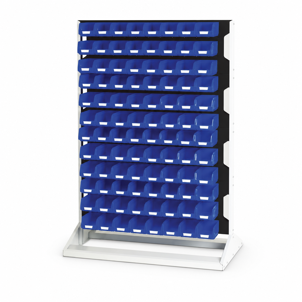 Single Sided Louvre Panel Rack with Storage Bins 1450mm High