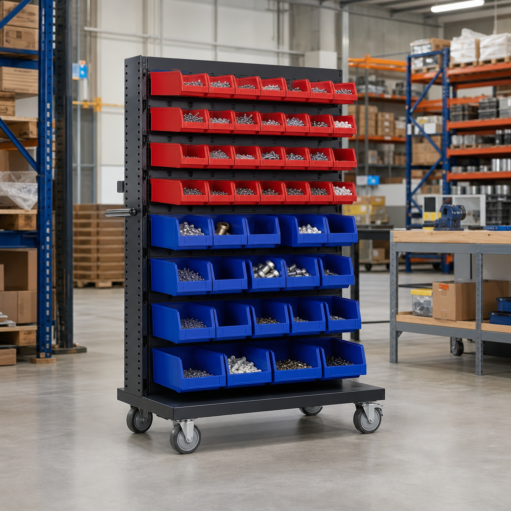 Single Sided Louvre Panel Trolley with Storage Bins