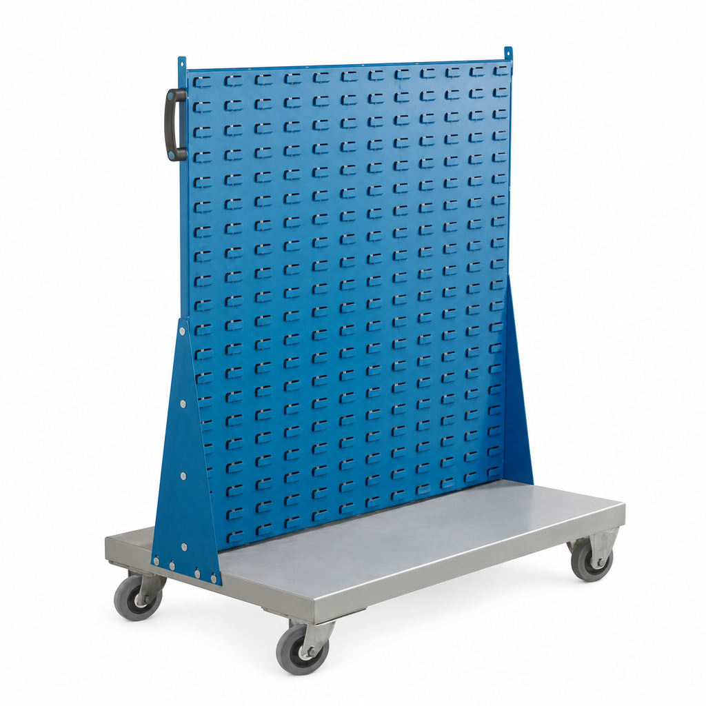 Single Sided Louvre Panel Trolley with Storage Bins
