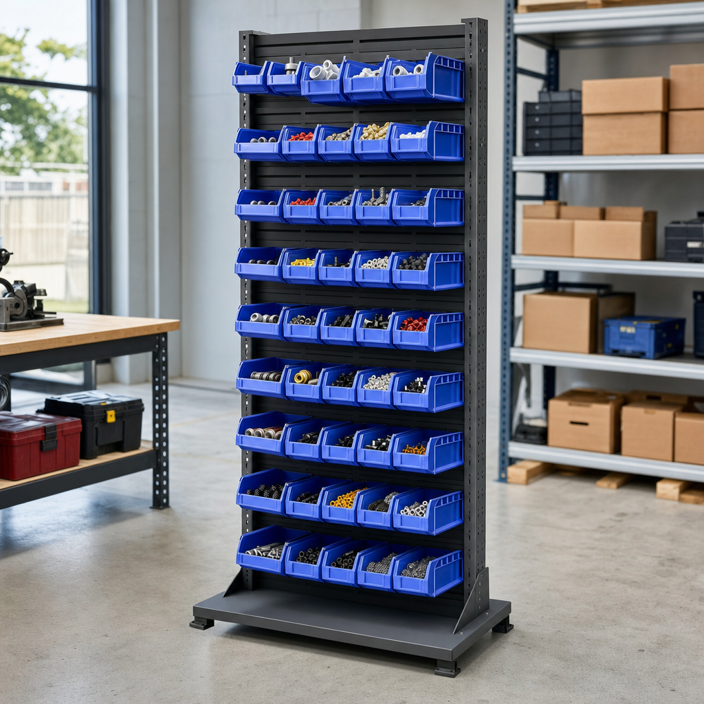 Single Sided Louvre Panel with Small Parts Picking Bins