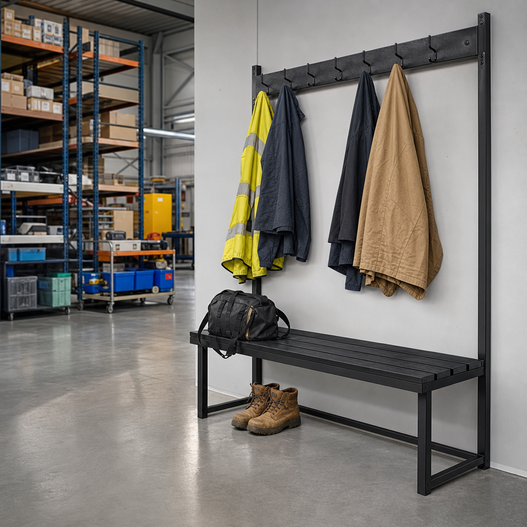 Single Sided Polymer Cloakroom Bench with Black Slats