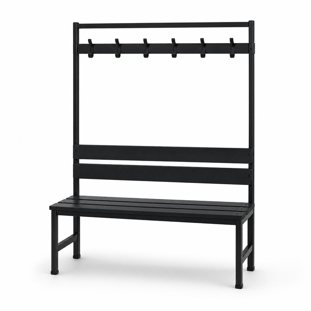 Single Sided Polymer Cloakroom Bench with Black Slats