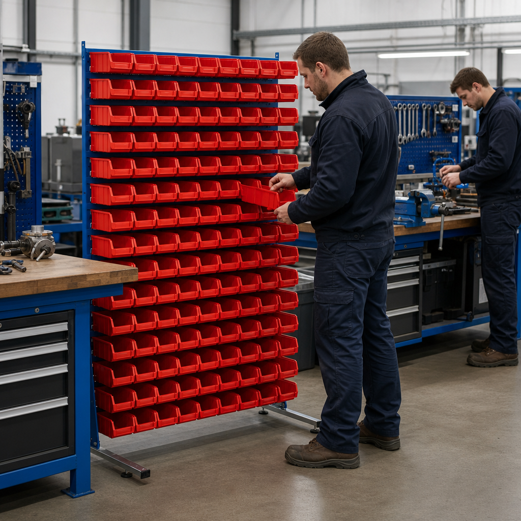 Single Sided Storage Rack with Small Parts Bins