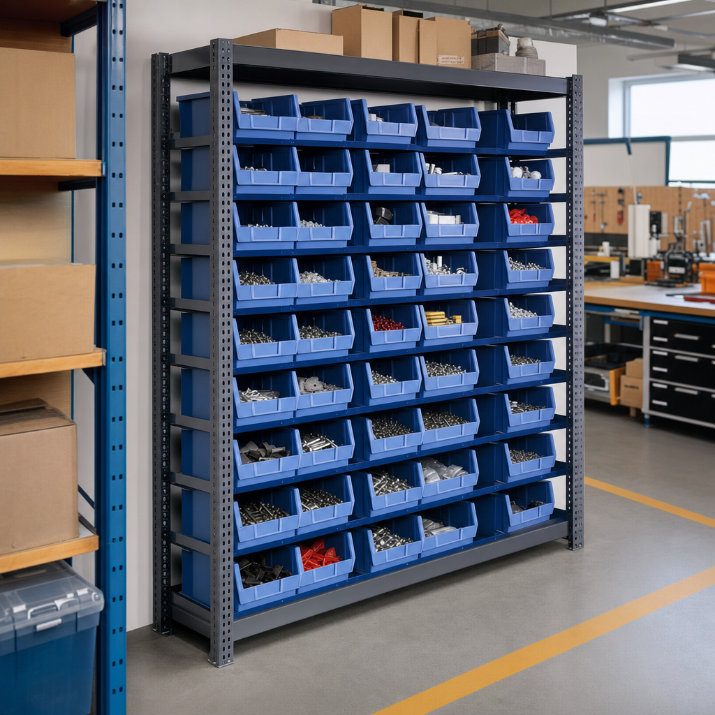Single Sided Storage Rack with Small Parts Bins