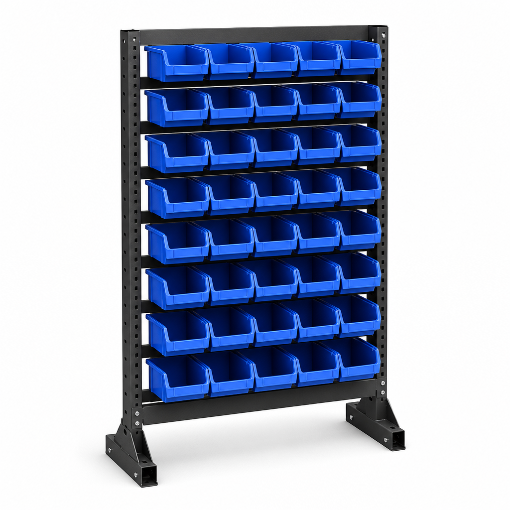 Single Sided Storage Rack with Small Parts Bins