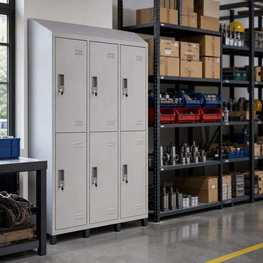 Six Door Antibacterial Metal Lockers with Sloping Top