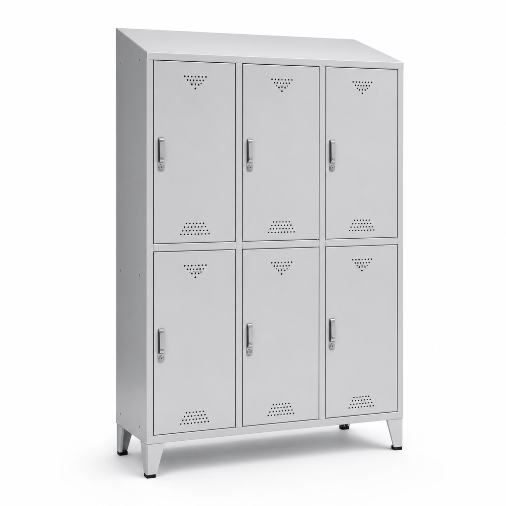 Six Door Antibacterial Metal Lockers with Sloping Top