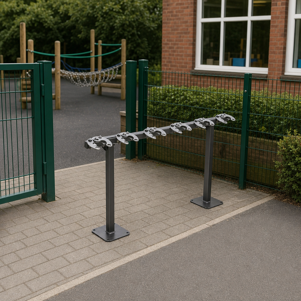 Six-Space Scooter Rack with Floor or Wall Mounting