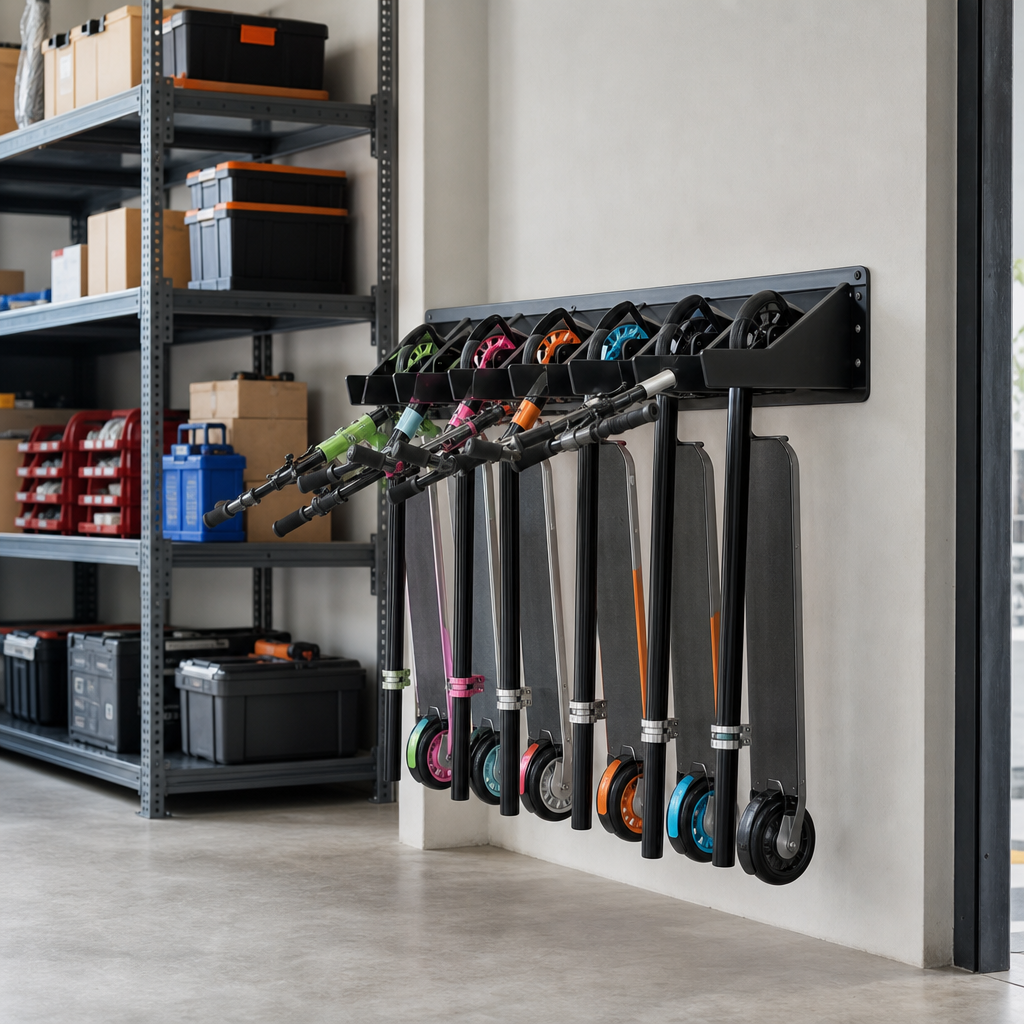 Six-Space Scooter Rack with Floor or Wall Mounting