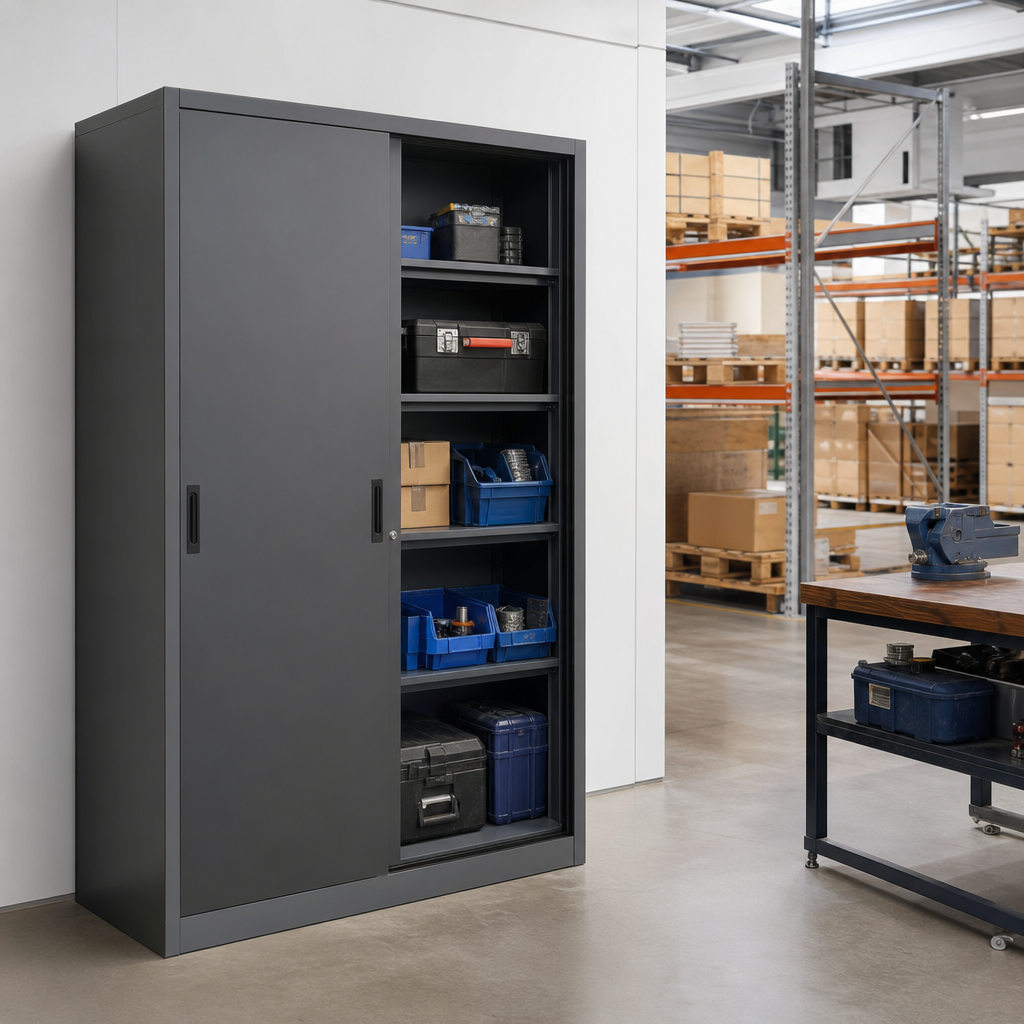 Sliding Door Metal Storage Cupboard with Adjustable Shelves