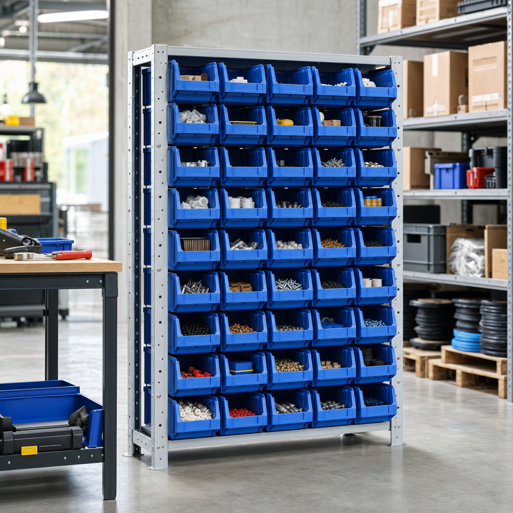 Small Parts Shelving Bay with 36 Plastic Picking Bins
