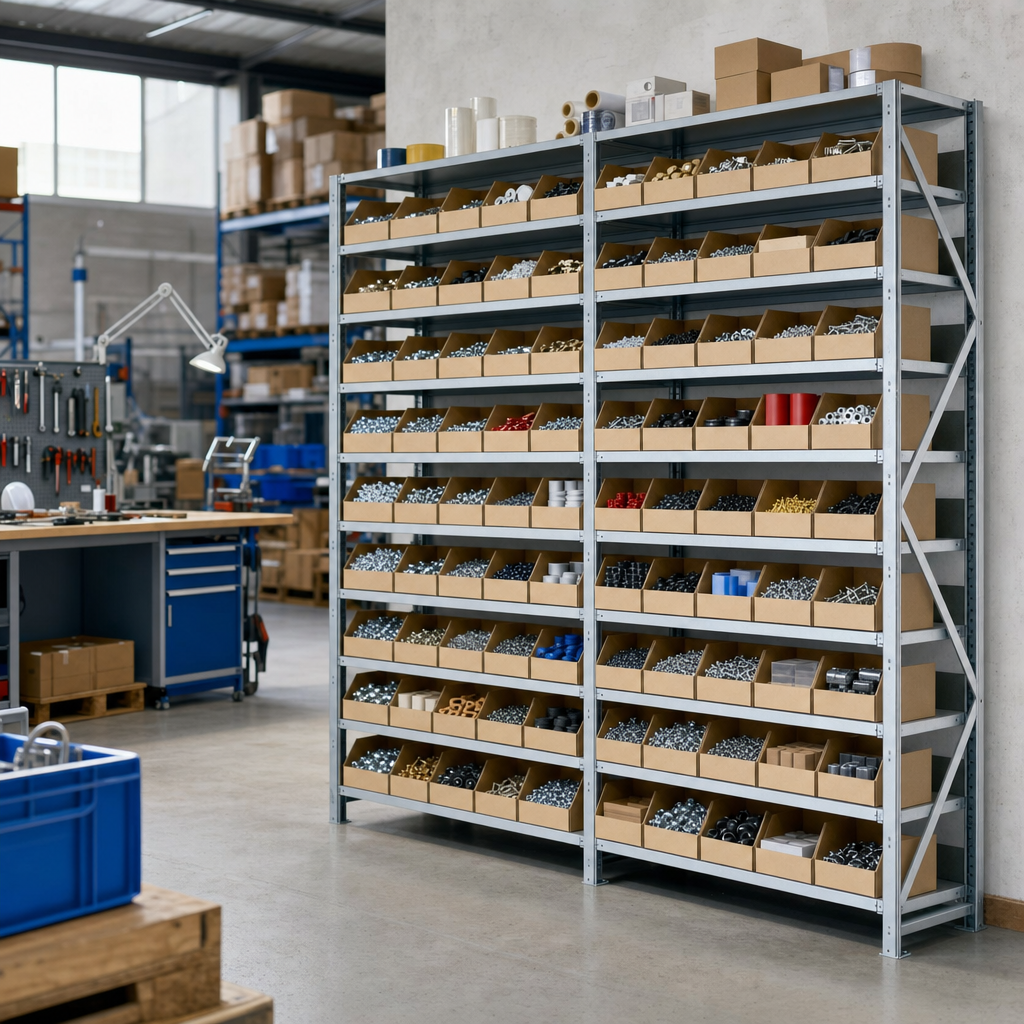 Small Parts Shelving with 72 Cardboard Picking Bins